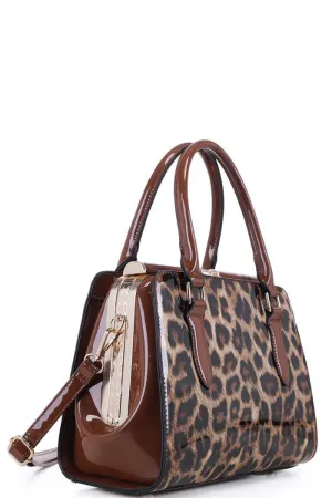 Leopard two tone color satchel