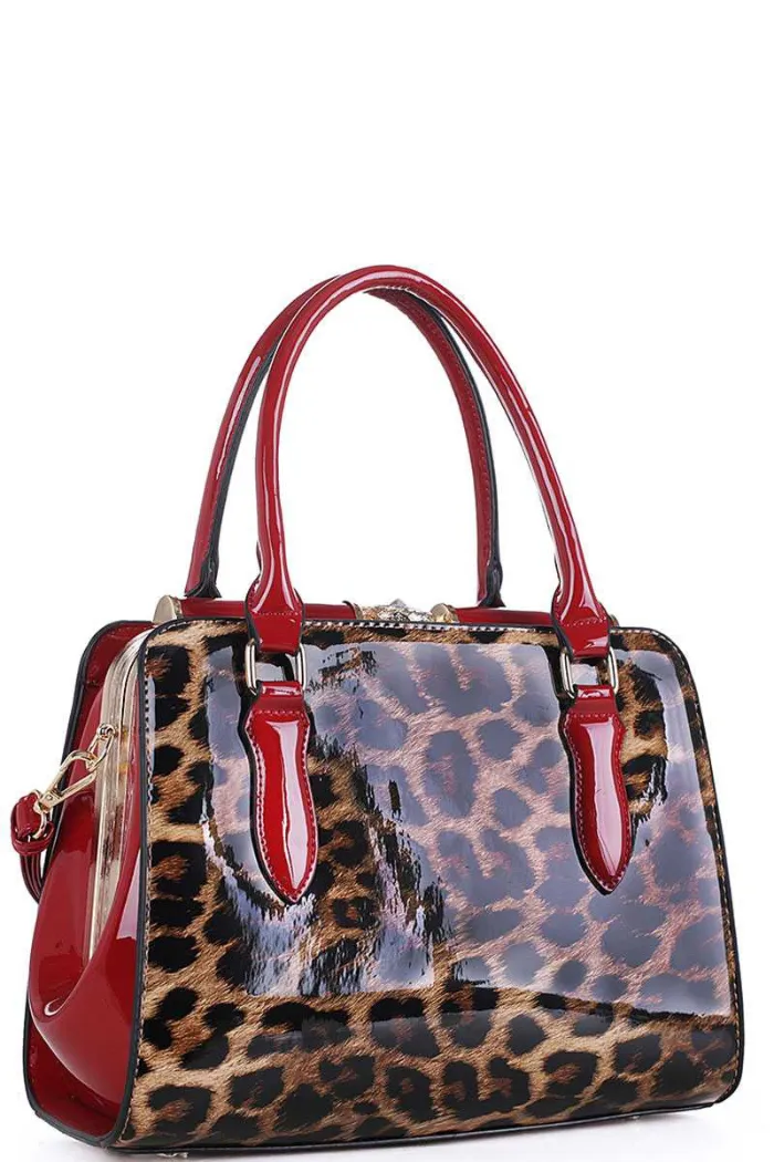 Leopard two tone color satchel