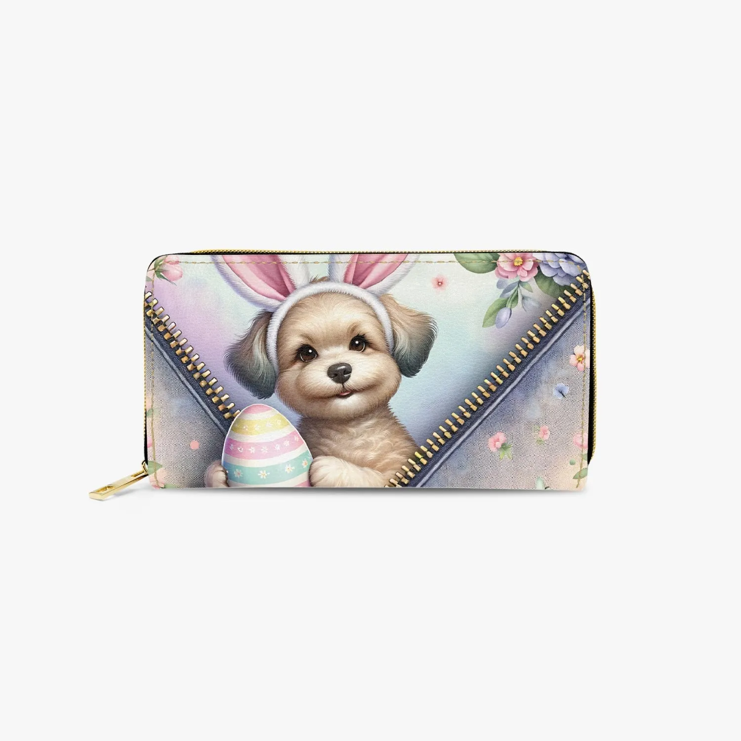 Long Type Zipper Purse, Easter, Dog with Bunny Ears