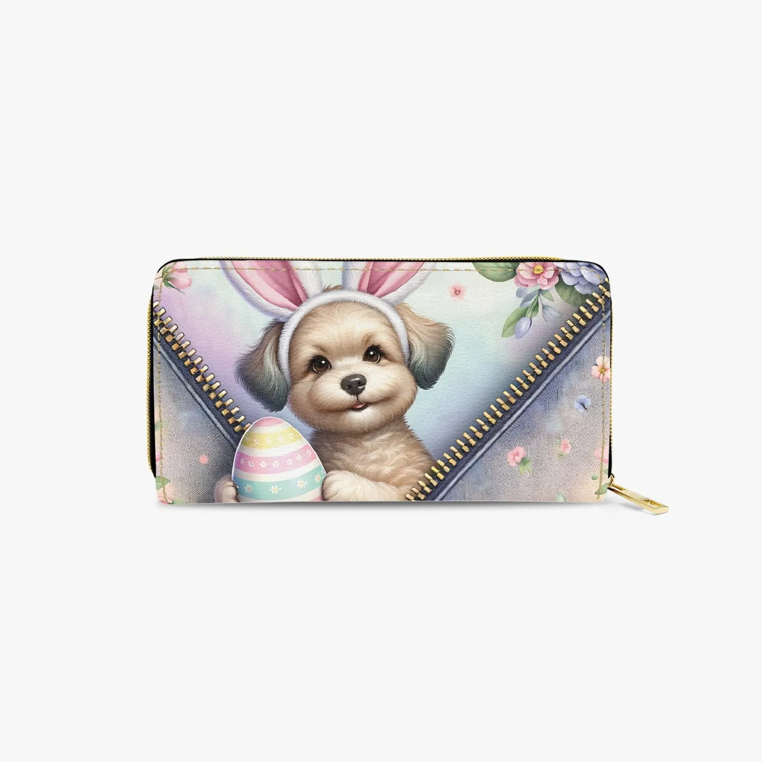 Long Type Zipper Purse, Easter, Dog with Bunny Ears