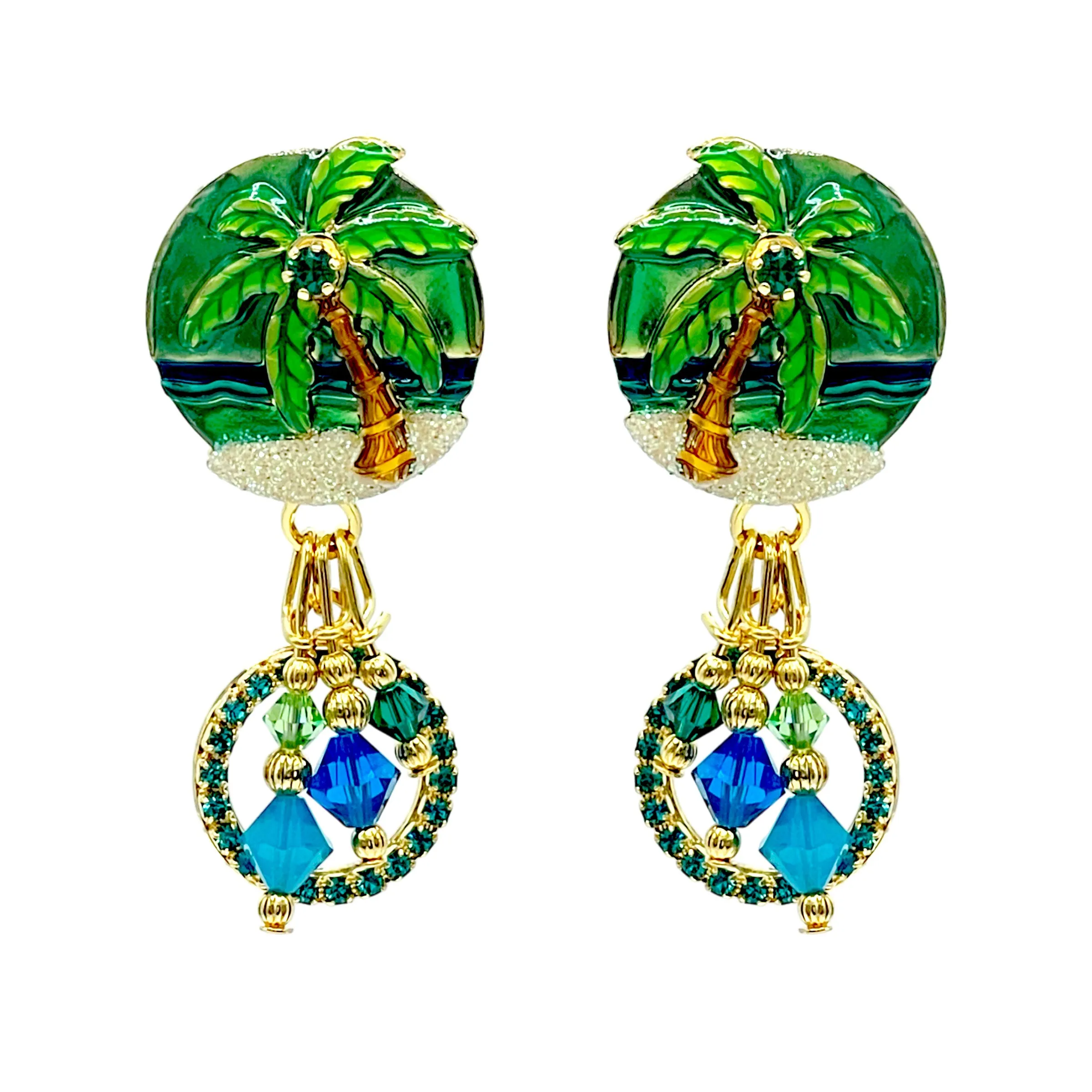 Lunch at The Ritz Coastal Chic Tropical Beach and Palm Tree Earrings Goldtone