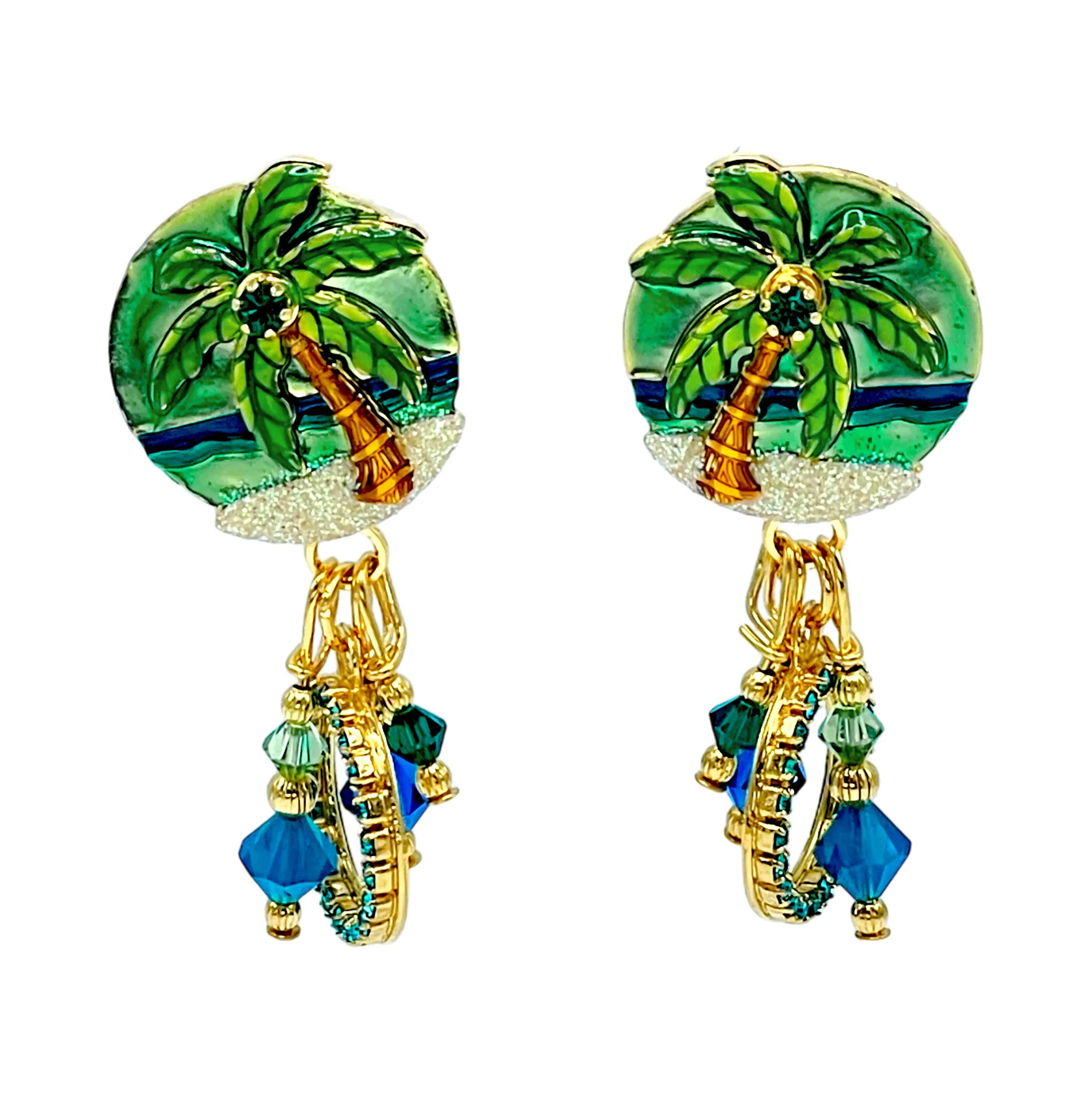 Lunch at The Ritz Coastal Chic Tropical Beach and Palm Tree Earrings Goldtone