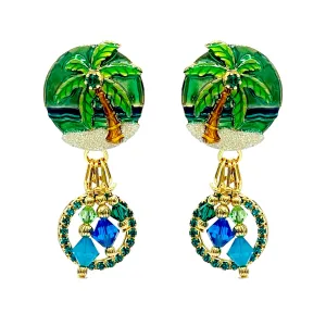 Lunch at The Ritz Coastal Chic Tropical Beach and Palm Tree Earrings Goldtone