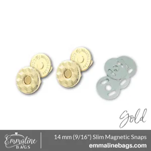 Magnetic Snap Closures: 9/16" (14 mm) SLIM in GOLD Finish (2 Pack)