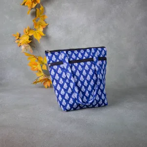 Medium Size Handbag Blue Colour with White Prints.