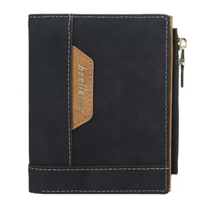 Men Faux Leather Business Multi-slot Vertical Zipper Slim Card Holder Wallet