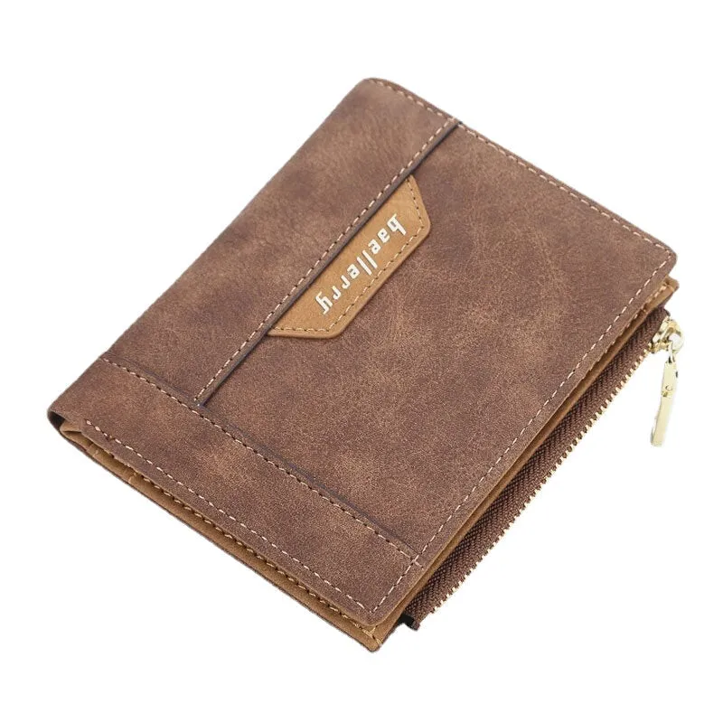 Men Faux Leather Business Multi-slot Vertical Zipper Slim Card Holder Wallet