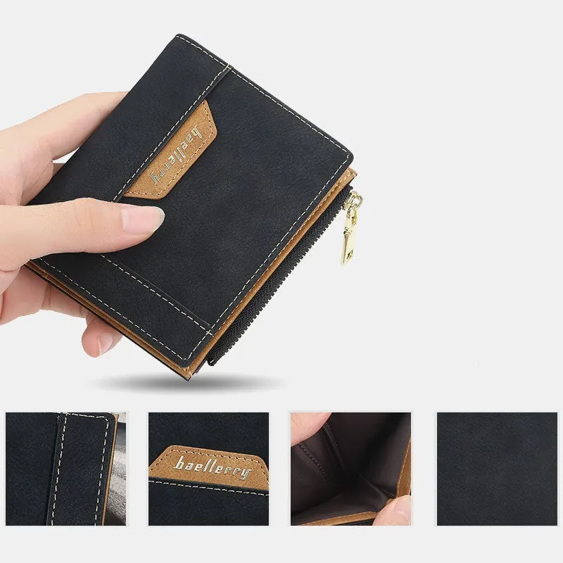 Men Faux Leather Business Multi-slot Vertical Zipper Slim Card Holder Wallet