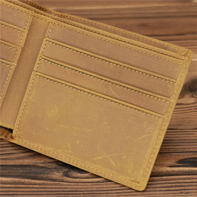 Men Genuine Leather Stitched Short Bifold Wallet Retro Horizontal Thin Coin Purse Multi-card Slot Card Holder