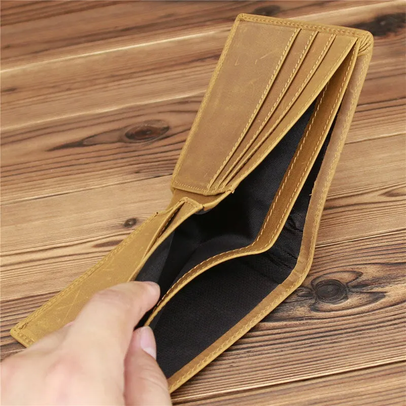 Men Genuine Leather Stitched Short Bifold Wallet Retro Horizontal Thin Coin Purse Multi-card Slot Card Holder