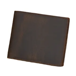 Men Genuine Leather Stitched Short Bifold Wallet Retro Horizontal Thin Coin Purse Multi-card Slot Card Holder