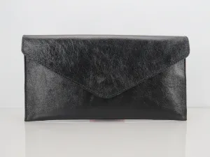 Metallic Black Envelope Clutch Bag