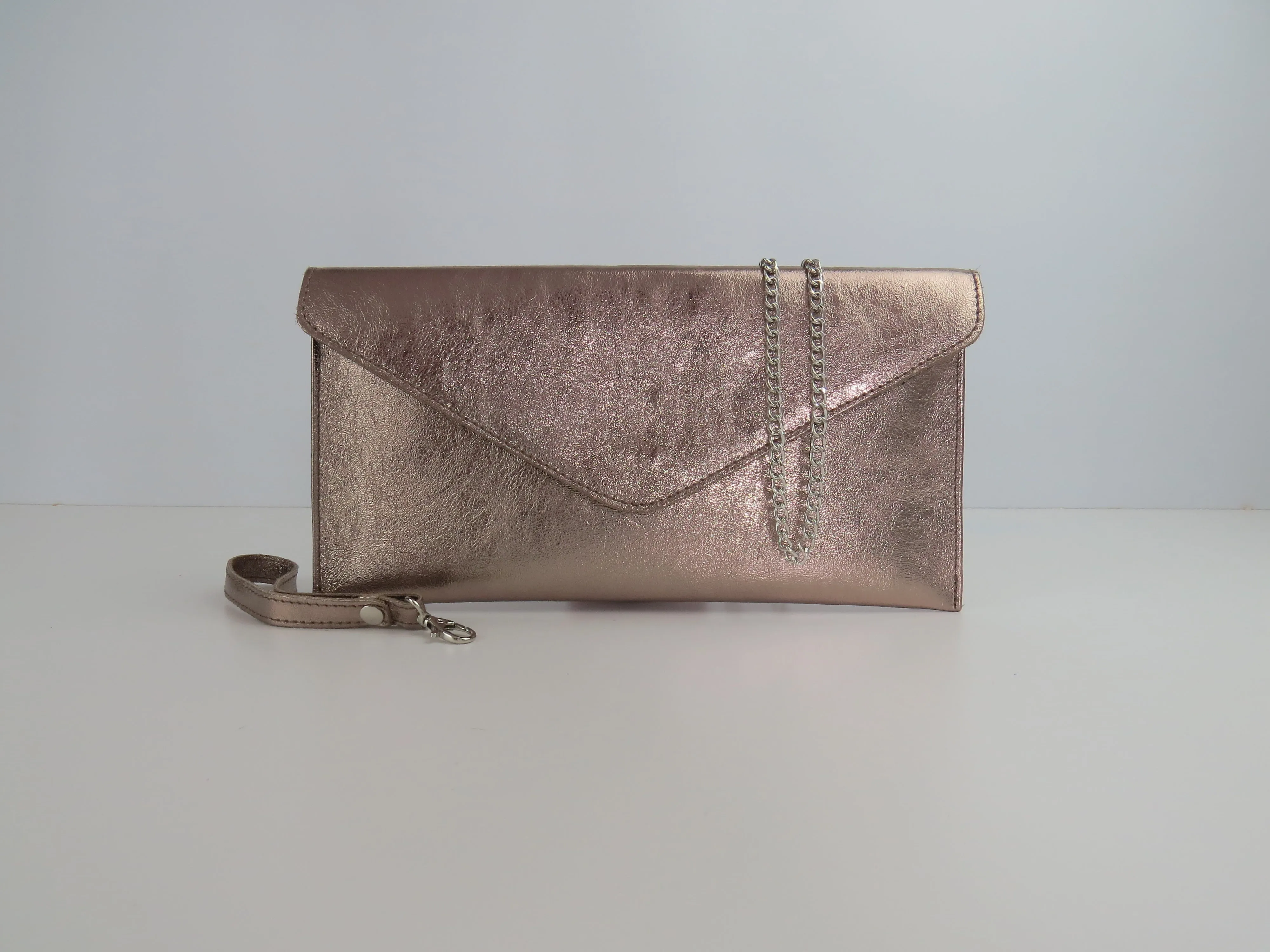 Metallic Brown Bronze Envelope Clutch Bag