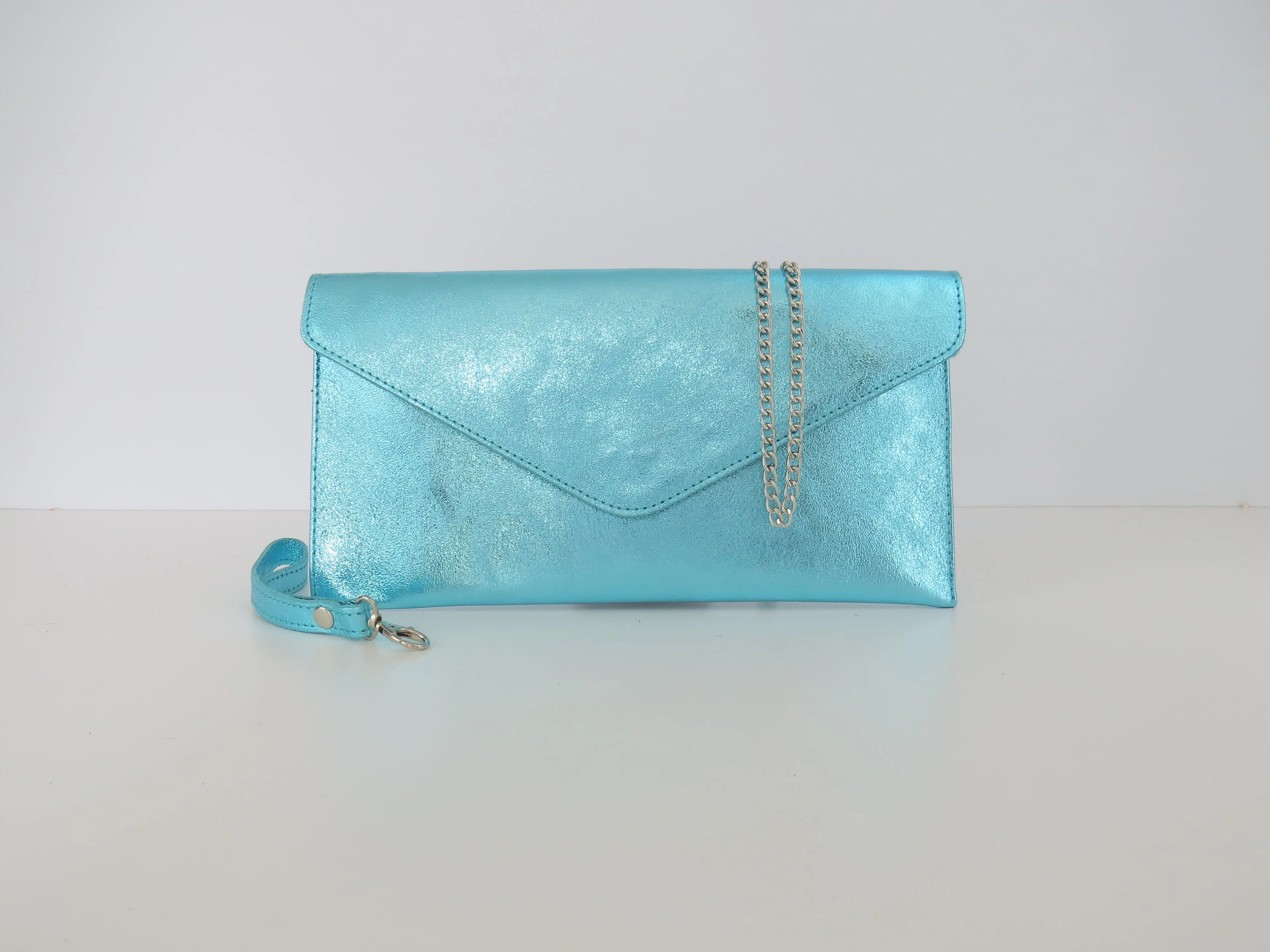 Metallic Light Sky Blue Envelope Clutch Bag