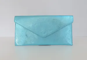 Metallic Light Sky Blue Envelope Clutch Bag