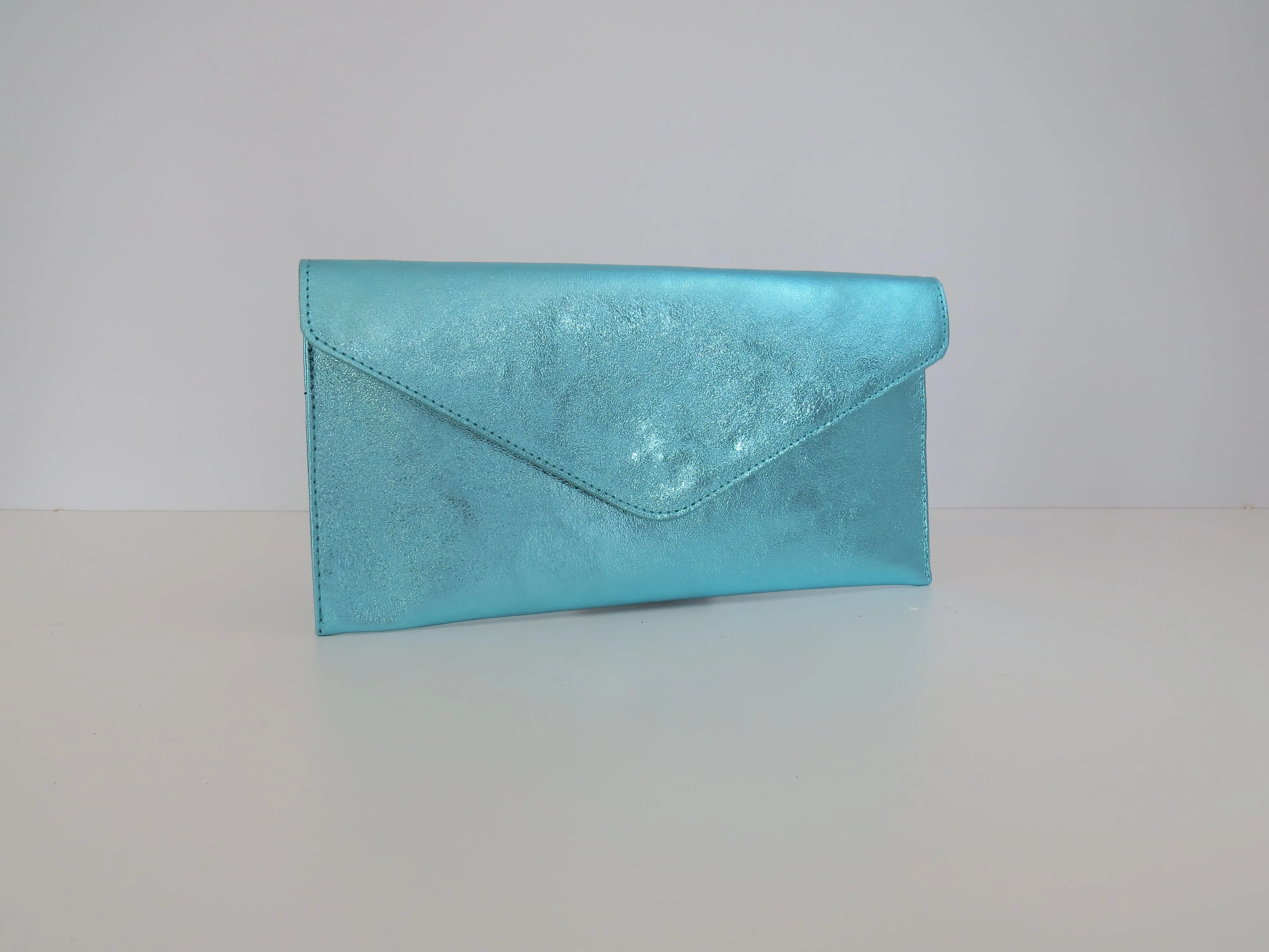 Metallic Light Sky Blue Envelope Clutch Bag