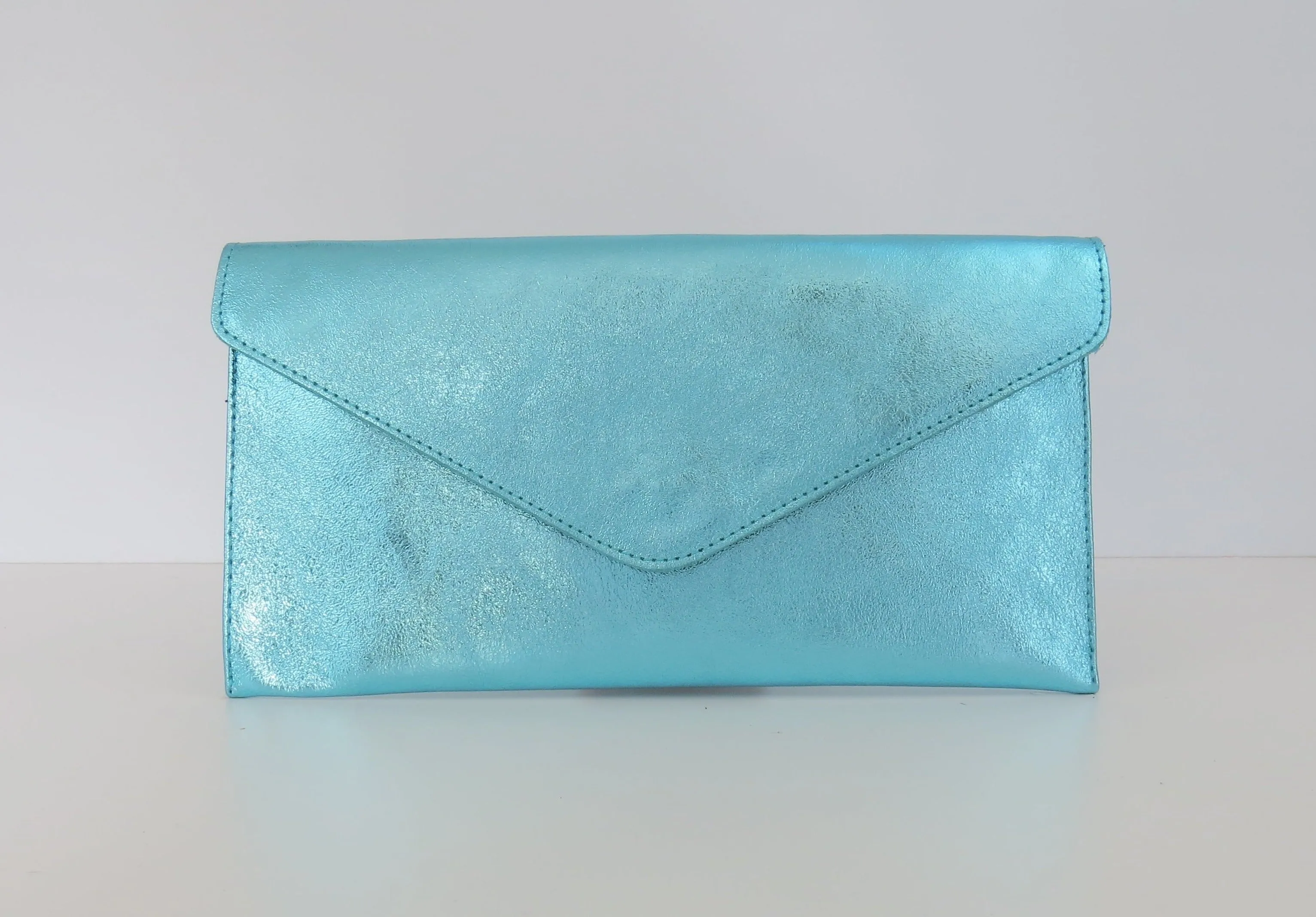 Metallic Light Sky Blue Envelope Clutch Bag