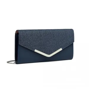 Miss Lulu Lace Envelope Flap Clutch Evening Bag - Navy | Elegant & Versatile