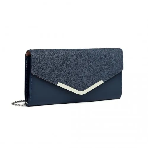 Miss Lulu Lace Envelope Flap Clutch Evening Bag - Navy | Elegant & Versatile