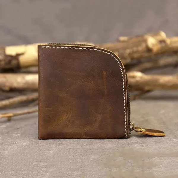 Original Hand-made Leather Short Zipper Wallet