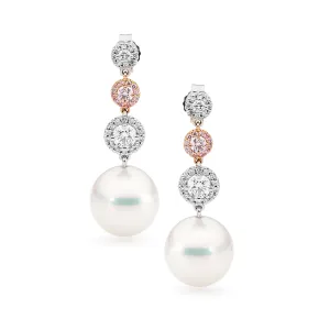 Pink Diamond Pearl Earrings