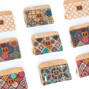 Printed Cork Slim Card Wallets for Women BAGD-327A-MIX-6(6units)