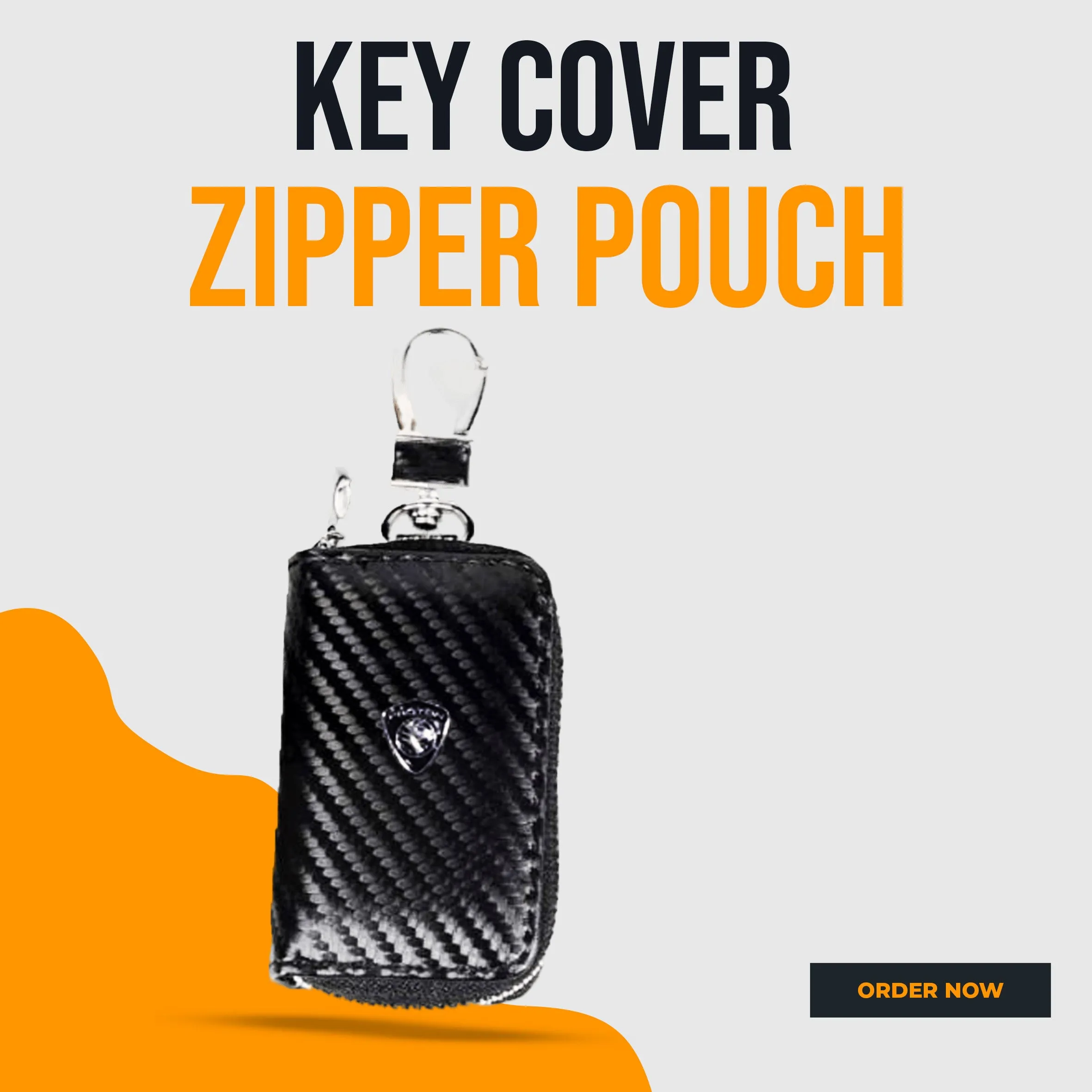 Proton Zipper Carbon Fiber Leather Key Cover Pouch Black with Keychain Ring