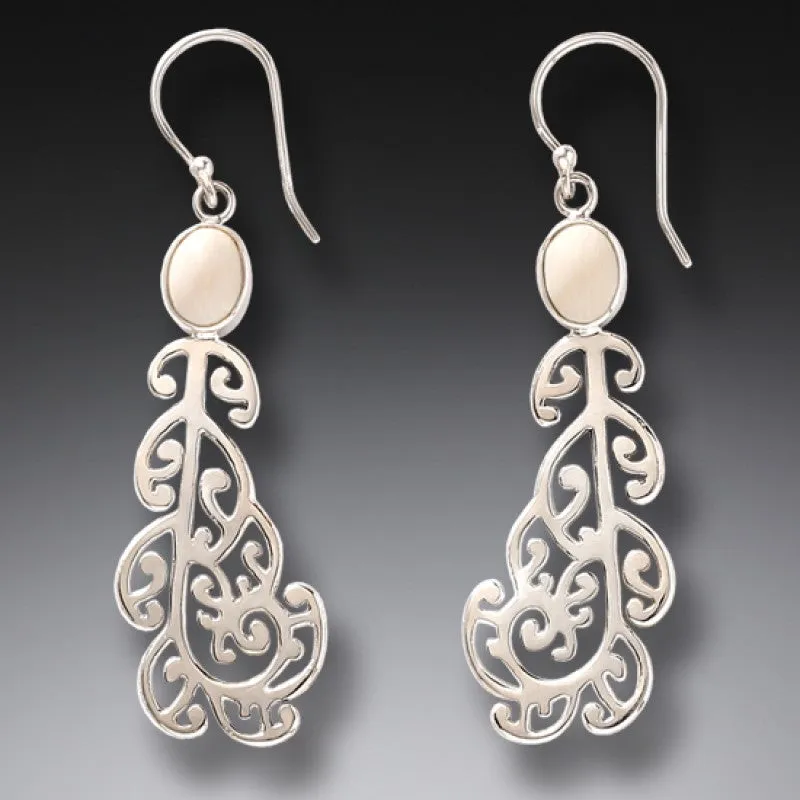 "Moondance" Ancient Mammoth Ivory Tusk Silver Earrings