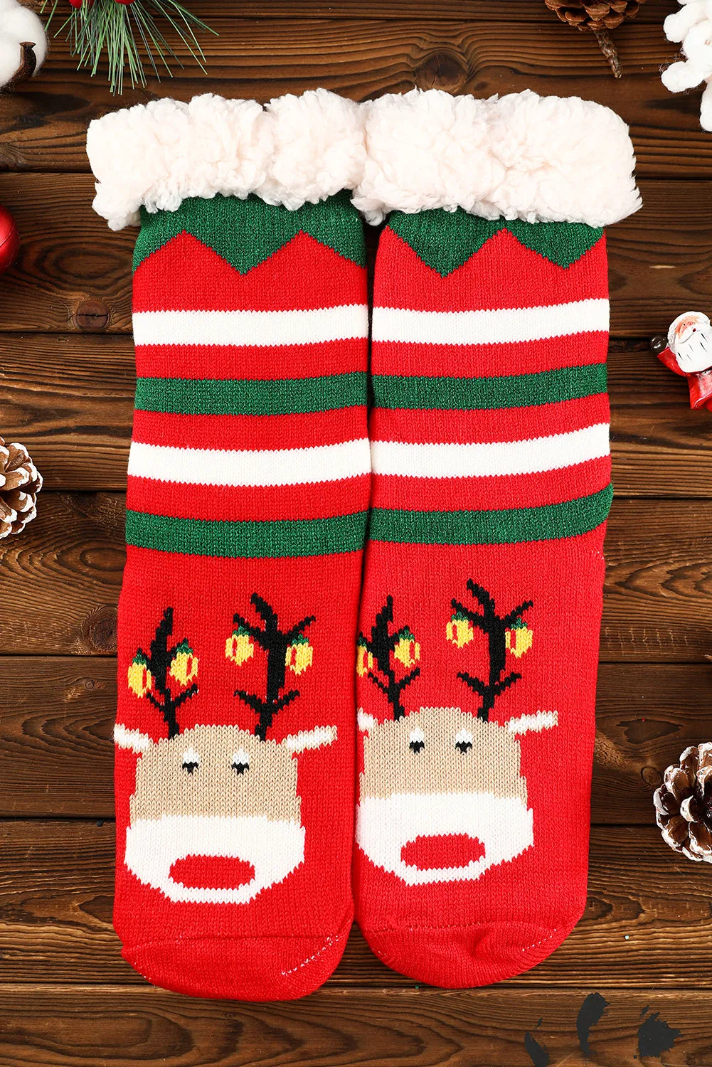 Red Christmas Cartoon Pattern Woolen Knit Socks