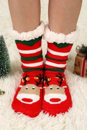 Red Christmas Cartoon Pattern Woolen Knit Socks