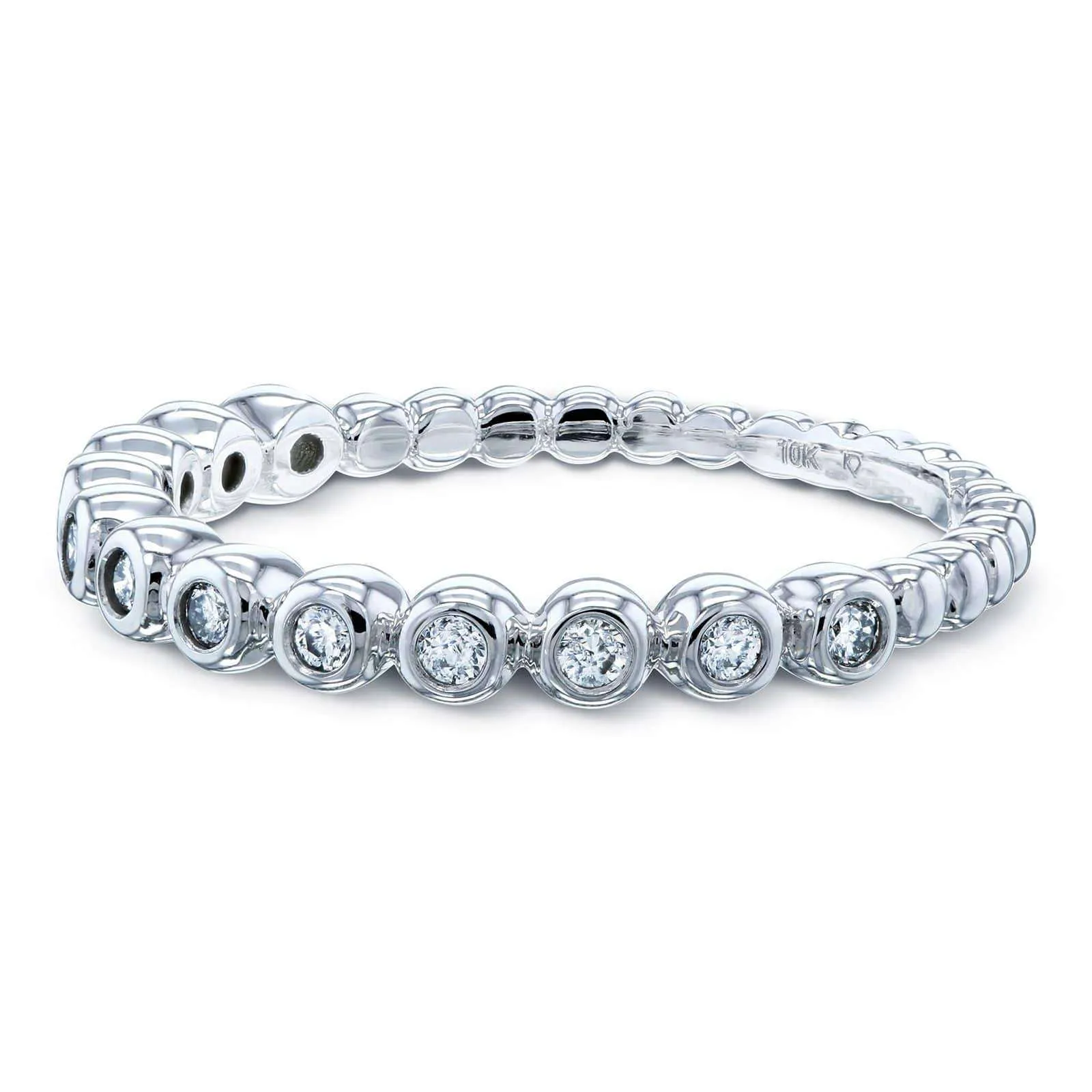 Ribbed Bezel Diamond Band 10k White Gold