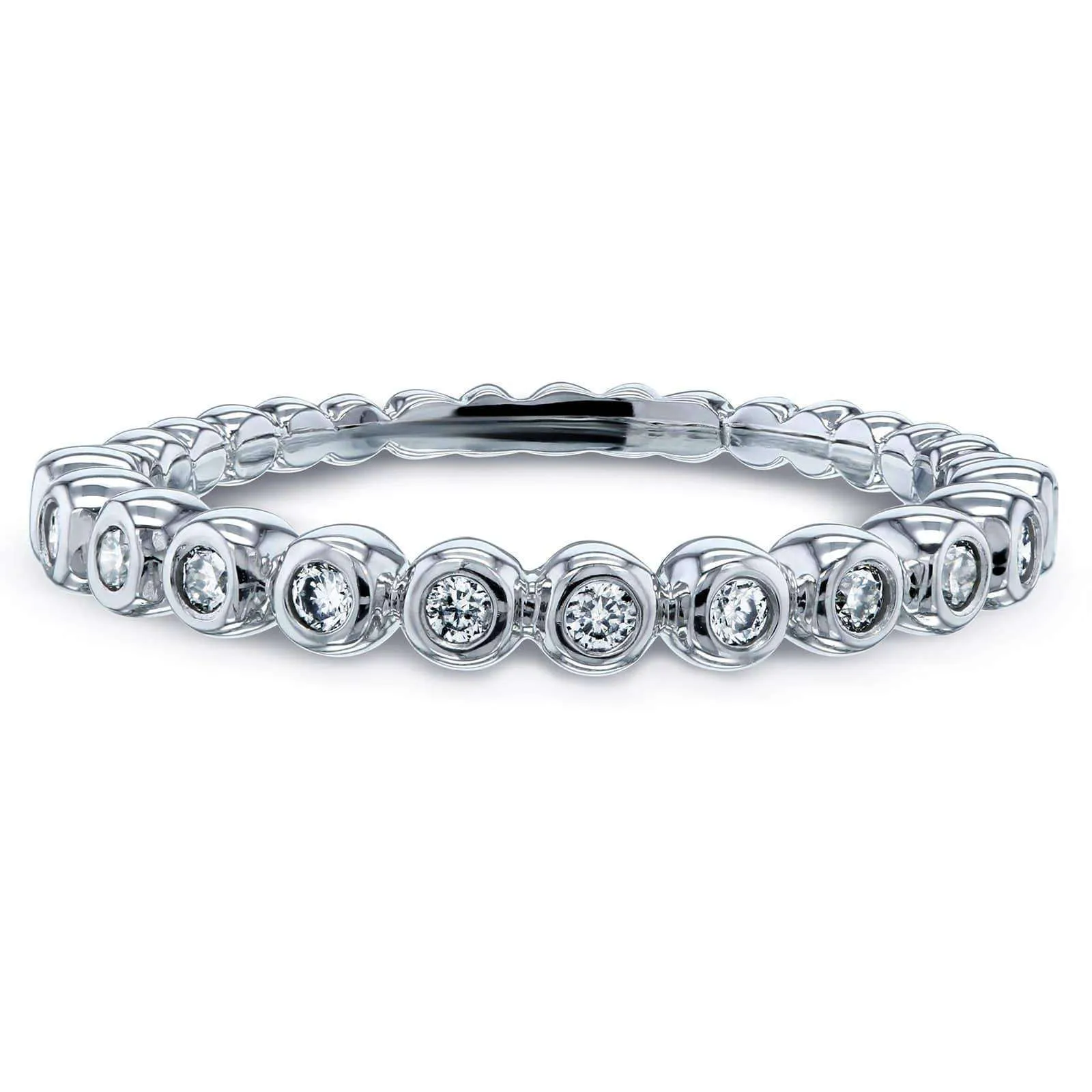 Ribbed Bezel Diamond Band 10k White Gold