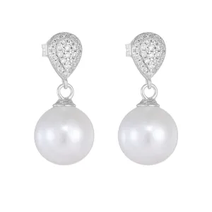 Round Pearl Pendant Zircon Water Droplet Sterling Silver Drop Earrings