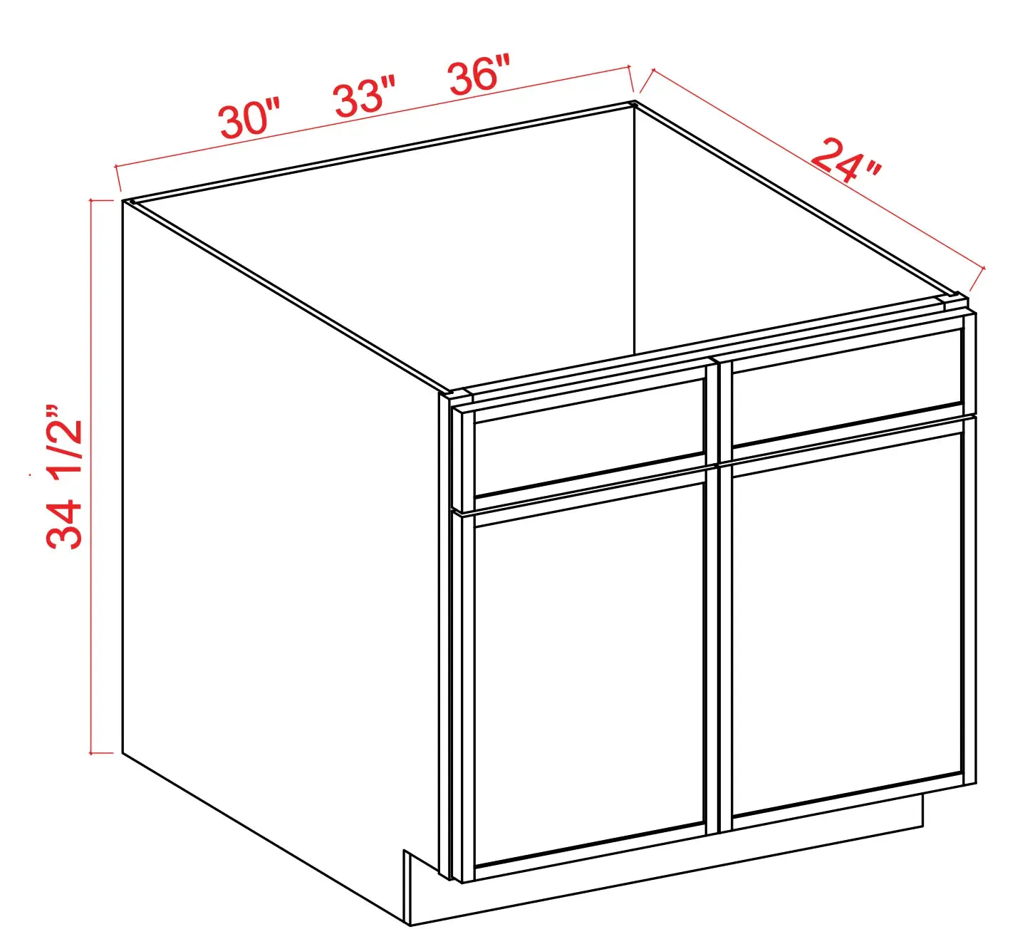 Sink Base Cabinet 30"-36" - Shaker Slim