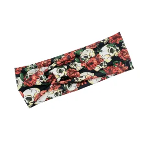 Skull & Red Flower Headband