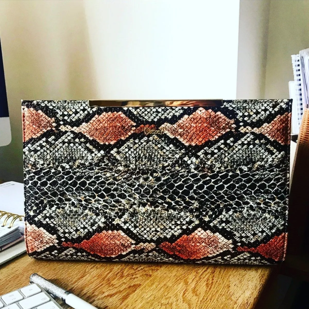 Snake Skin Effect Evening Clutch Bag