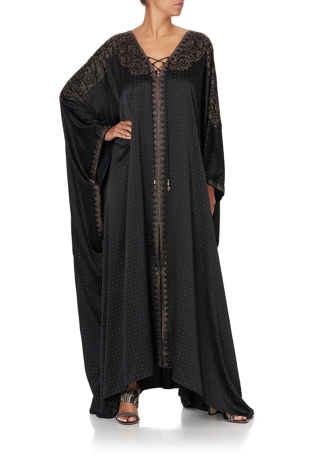 SPLIT HEM LACE UP KAFTAN LUXE BLACK