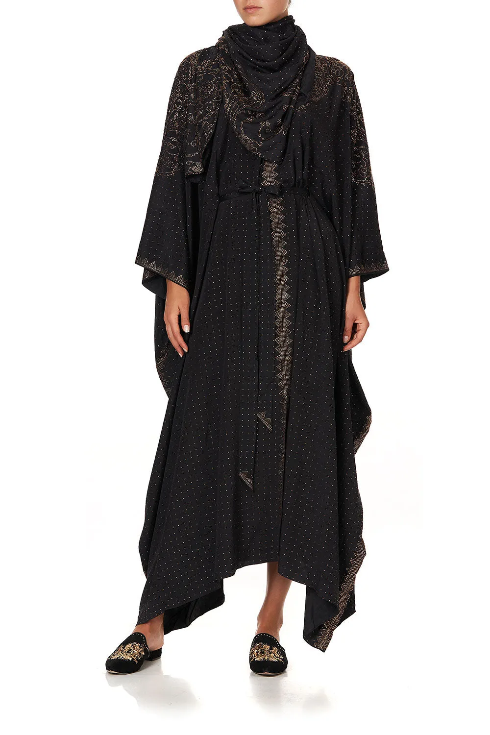 SPLIT HEM LACE UP KAFTAN LUXE BLACK