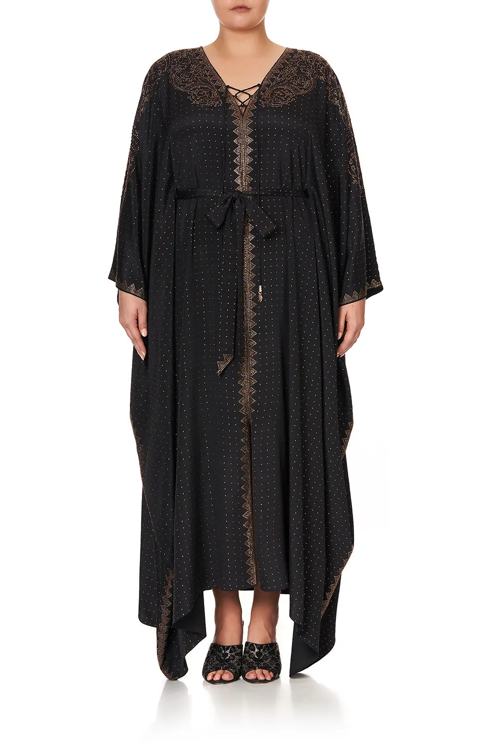 SPLIT HEM LACE UP KAFTAN LUXE BLACK