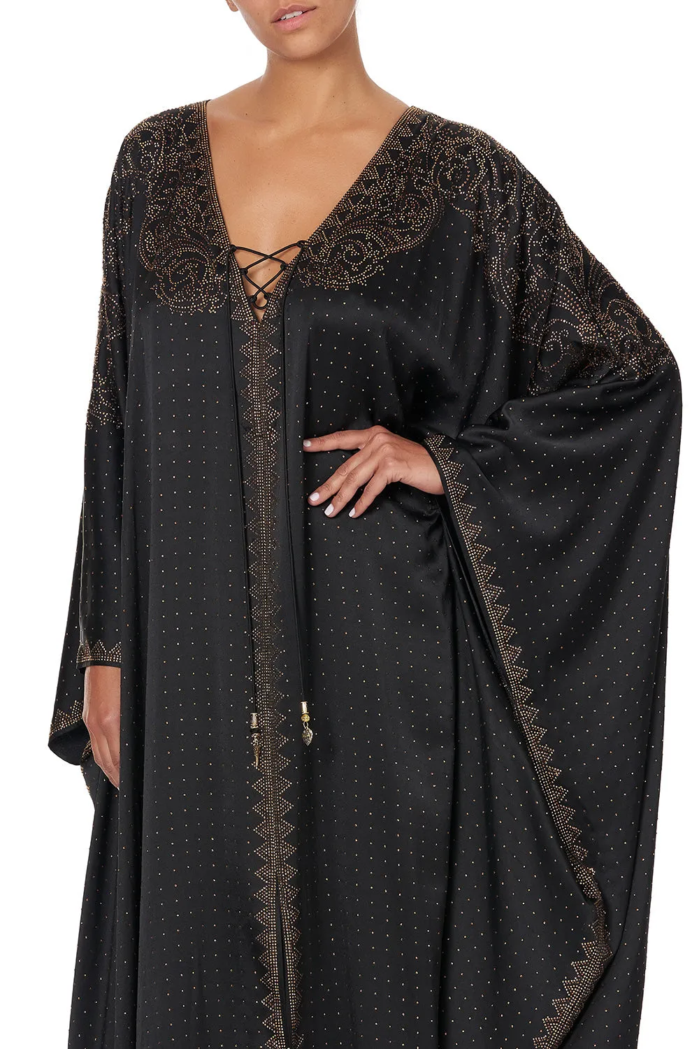 SPLIT HEM LACE UP KAFTAN LUXE BLACK