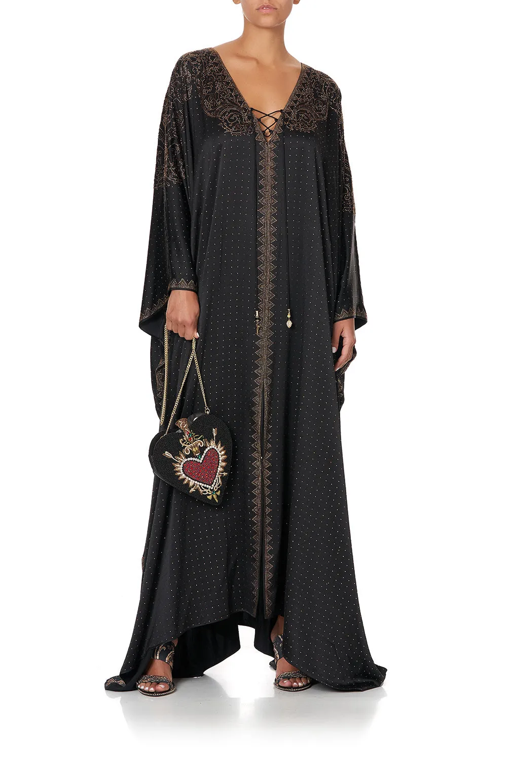 SPLIT HEM LACE UP KAFTAN LUXE BLACK