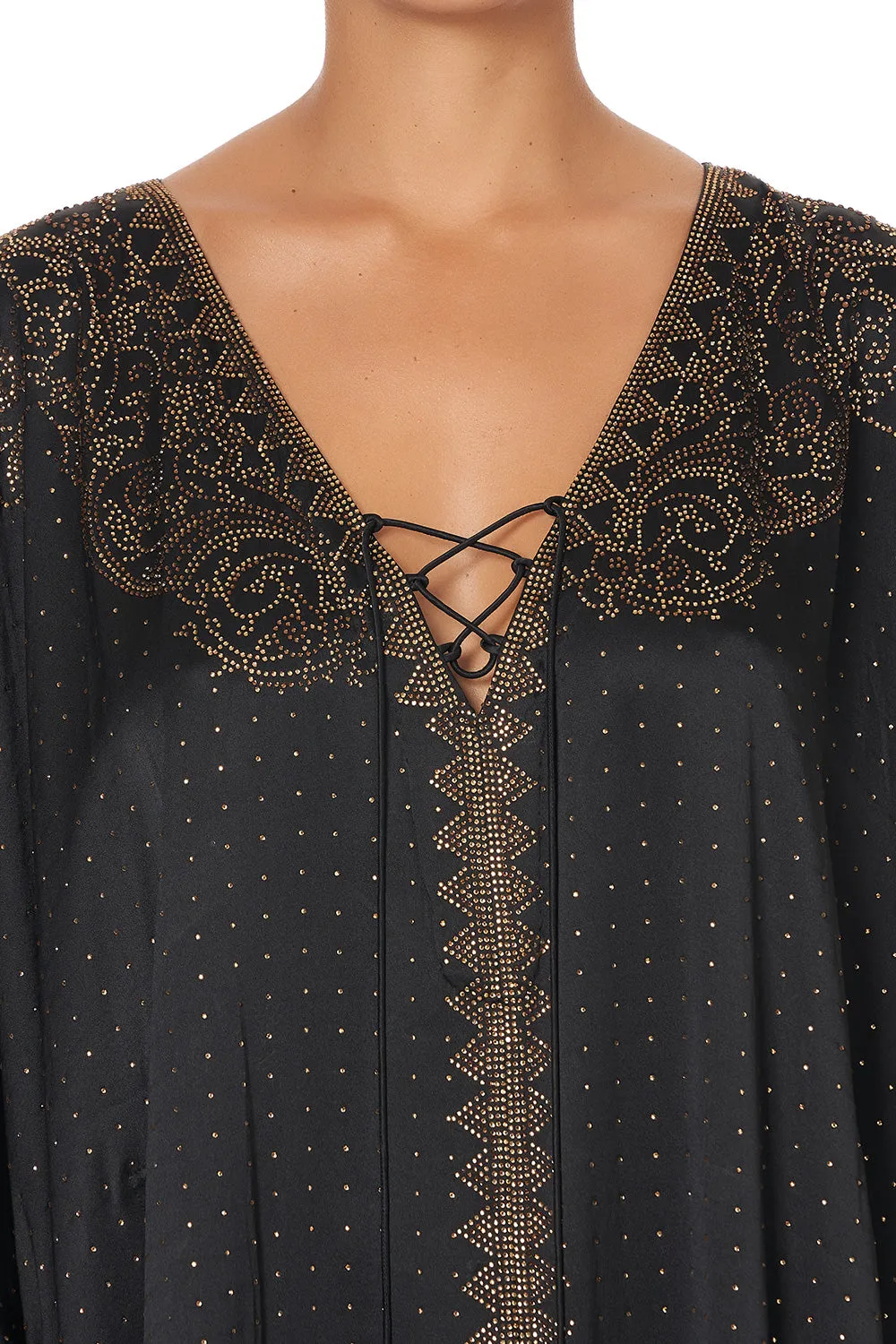 SPLIT HEM LACE UP KAFTAN LUXE BLACK