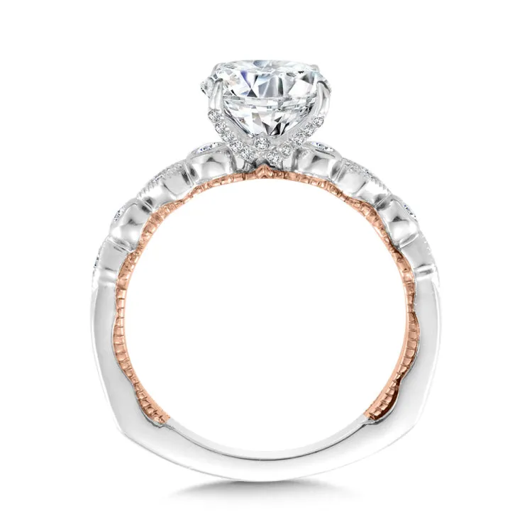 Stackable Two-Tone & Milgrain-Beaded Hidden Halo Diamond Engagement Ring