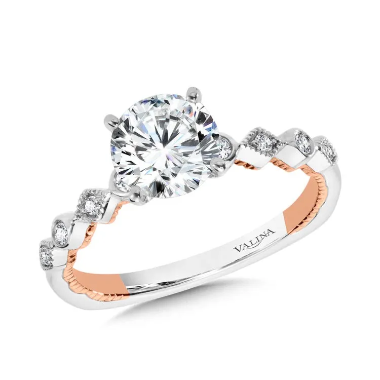 Stackable Two-Tone & Milgrain-Beaded Hidden Halo Diamond Engagement Ring