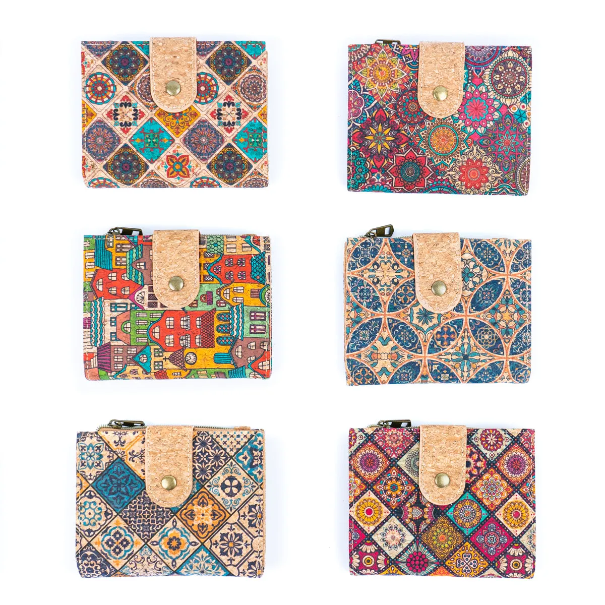 Stylish Printed Cork Slim Card Wallet for Women BAGD-272-MIX-6(6units)