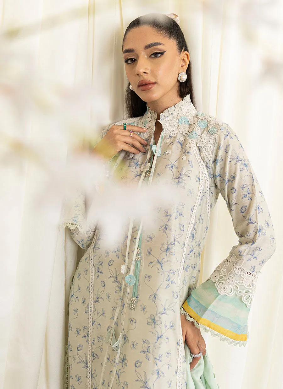 Tessie Aqua Blooms Shirt And Dupatta