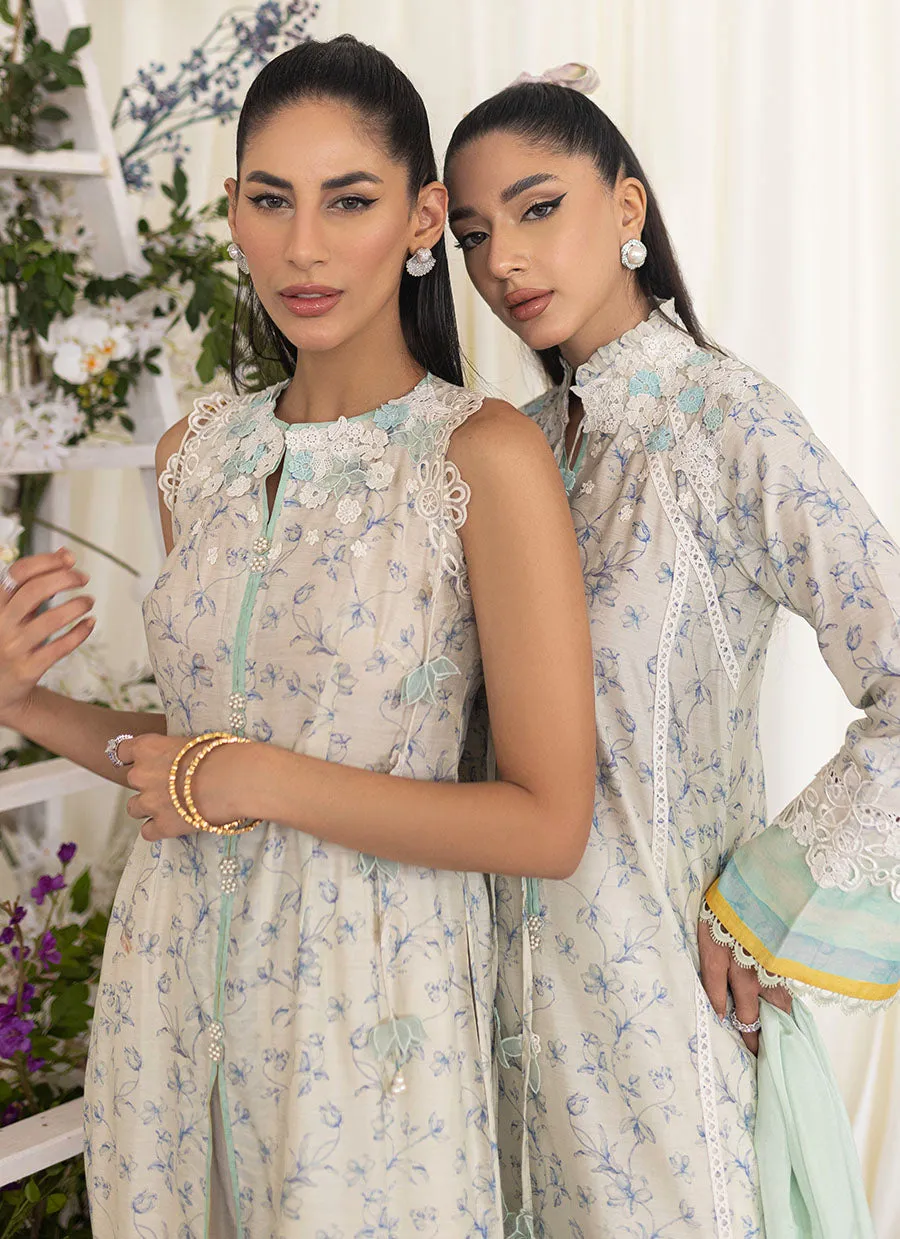 Tessie Aqua Blooms Shirt And Dupatta