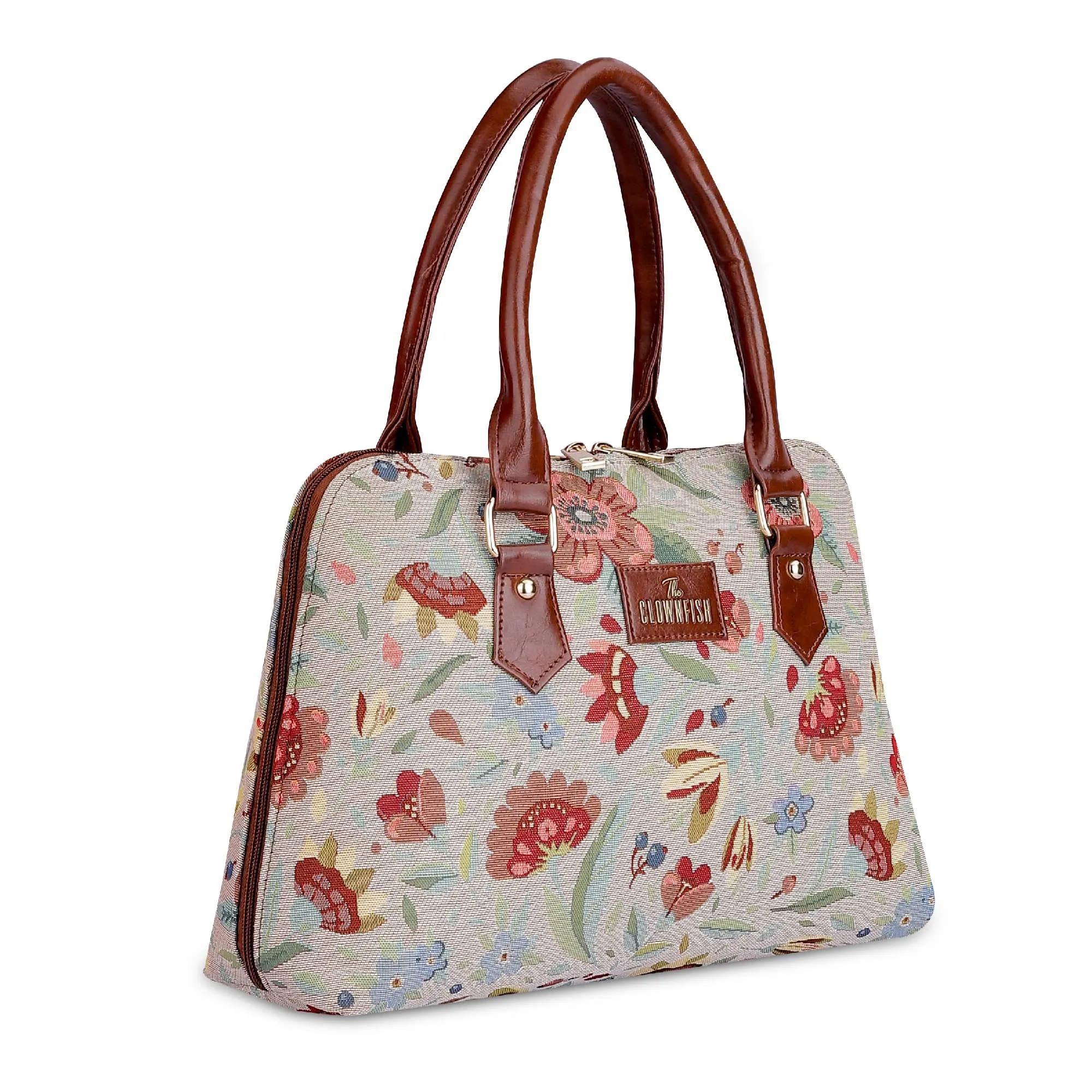 THE CLOWNFISH Montana Series Handbag for Women Office Bag Ladies Purse Shoulder Bag Tote For Women College Girls (Sky blue-Floral)