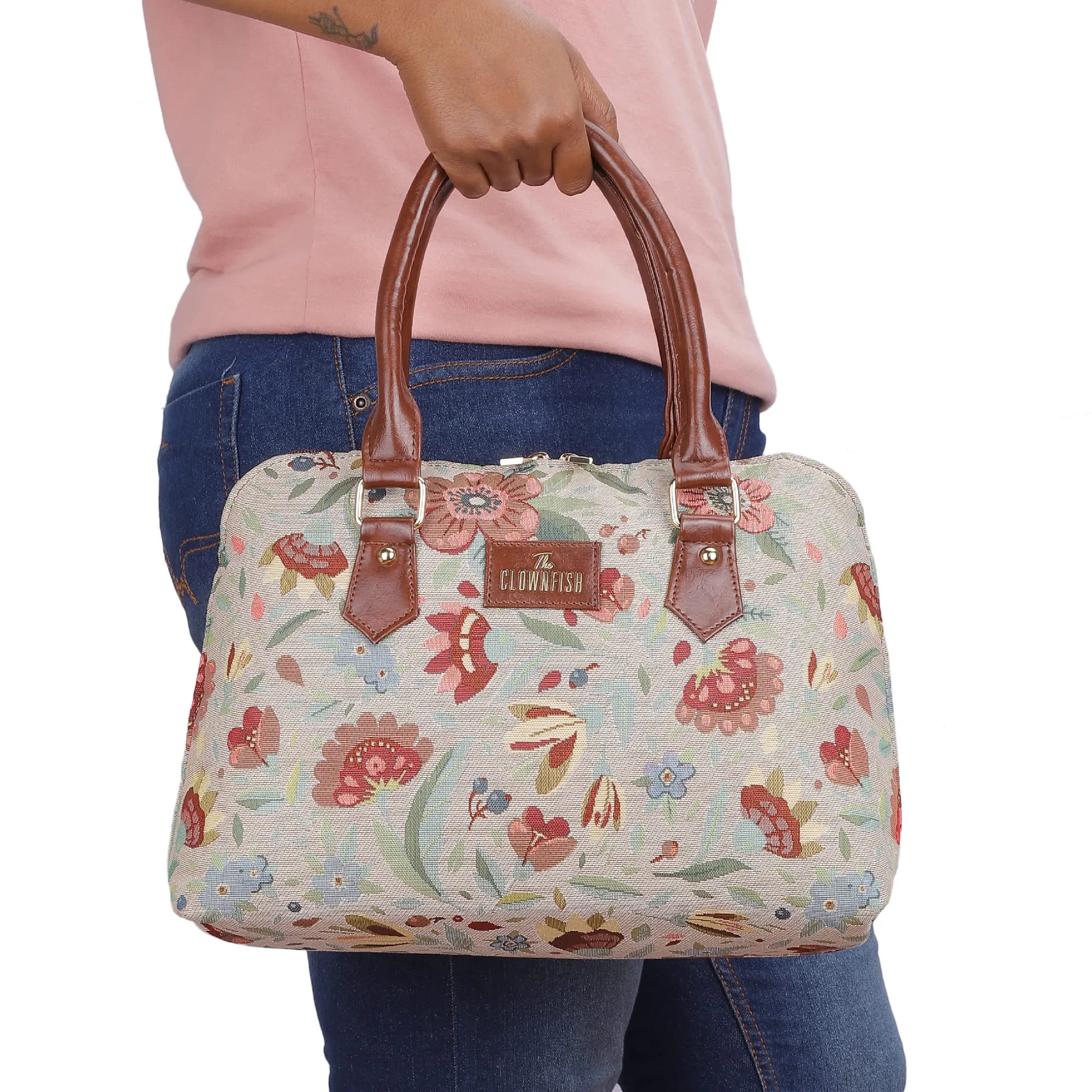 THE CLOWNFISH Montana Series Handbag for Women Office Bag Ladies Purse Shoulder Bag Tote For Women College Girls (Sky blue-Floral)