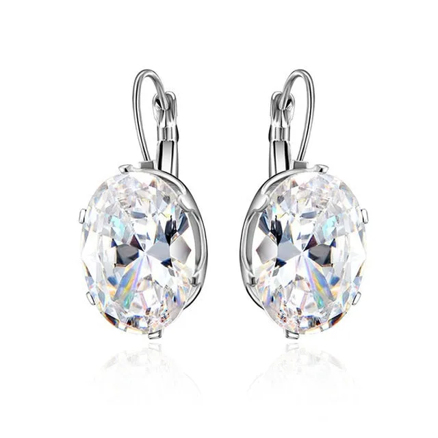 Trendy Girls Big Stone Silver Crystal Earrings